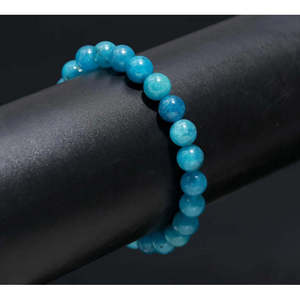 Blue Apatite Smooth Beaded <b>Bracelet</b> 8 mm Ball Pattern Number Religious Style Featuring Pearl Diamond Main 7 Inches Length Gift - Product Image 2