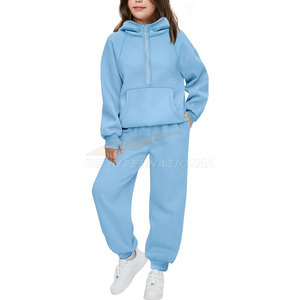 Traje de 2 piezas para chicas bonitas, chándal de moda, Sudadera con capucha y media cremallera, bolsillos para correr, Material suave, chándales de uso diario - Product Image 1