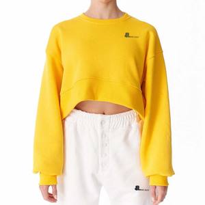 Femmes Crop Top Solide Décontracté Polyester Coton Terry Anti Rétractable 300g Doublé Broderie Hiver - Product Image 6