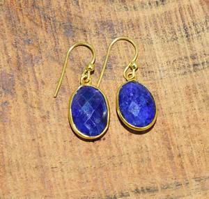 Boucles d'oreilles à crochet en saphir bleu, argent sterling 925, plaqué or 14 carats, pierres précieuses facettées, bijoux faits à la main, cadeau d'anniversaire pour femme - Product Image 3