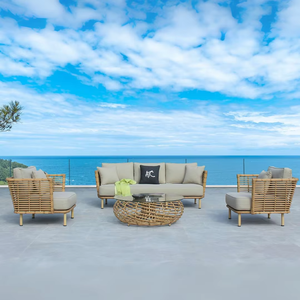 Stylish Yellow Outdoor Sofa Lounge <b>Set</b> with Poly Bamboo Finish - Product Image 1