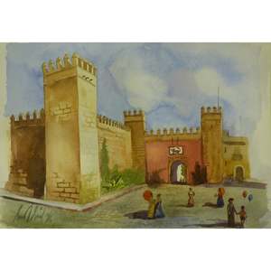Pintura en acuarela española Said Ramil sobre lienzo, lista para colgar, para decoración de pared del hogar, 13 x 9, Abcp-218 - Product Image 1