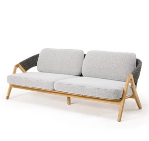 Sofá de 2 plazas de madera maciza de teca con respaldo de cuerda tejida, cojín resistente a la intemperie para uso en interiores y exteriores, patios de hoteles, granja - Product Image 1