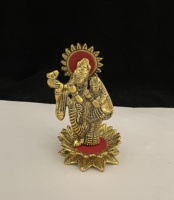 Estatua hecha a mano de Latón chapado en oro para decoración del hogar, estatua de pie con diseño de Radha Krishna Idol Kamal, regalo de boda