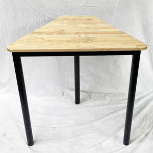 Rubber Wood <b>Mini</b> Trapezoidal Table with Round Iron Legs Lego-Style HBLG037-Minimalist Design - Product Image 3