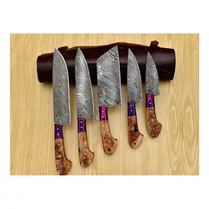 Hot bán chuyên nghiệp đầu bếp khắc tiện ích Bếp Knife Set chuyên nghiệp nhật bản VG10 Damascus thép Đầu Bếp Knife Set