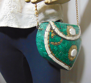 <b>Green</b> Metal Multicolor Mosaic Clutch <b>Purse</b> Bag with FLAP Shape by Lowellcraft.com - Product Image 4