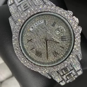 Montre d'affaires analogique Hip Hop de luxe Cadran romain blanc glacé Moissanite Diamants Acier inoxydable Mécanique ETA À la mode - Product Image 3