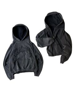 Pull-over surdimensionné avec logo personnalisé du fabricant Ensemble sweat à capuche vintage surdimensionné en coton avec fermeture éclair complète délavé à l'acide et délavé au soleil - Product Image 1