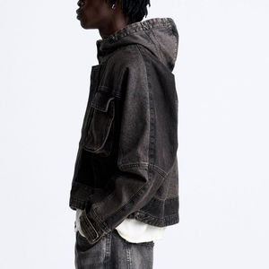 STITCHMODE Custom Logo Embroidery Print Button <b>Vintage</b> Washing Denim Jacket <b>Coat</b> Men High Quality Casual Patch Pocket <b>Stand</b> - Product Image 6