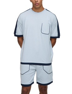 Nouveauté : Ensemble short et t-shirt streetwear 100 % coton 250 GSM respirant, coupe ample, empiècements latéraux surdimensionnés, léger - Product Image 1