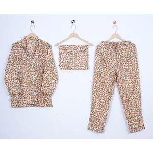 ผ้าฝ้าย 100% คุณภาพดีที่สุดดอกไม้พิมพ์ผู้หญิงชุดนอนชุดยาวชุดนอนผู้หญิงชุดผ้าฝ้ายดอกไม้นกพิมพ์ - Product Image 1