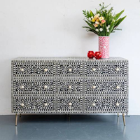 Commode en incrustation d'os avec 9 tiroirs pour intérieurs de maison élégants Belle armoire en incrustation d'os Chambre d'amis Salon Décor fait à la main