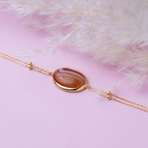 Handmade 925 <b>Sterling</b> <b>Silver</b> <b>Bracelet</b> for <b>Women</b> Oval Shape Tiger Eye Quartz Stone 22K Gold Bezel for Gifts or Parties - Product Image 4