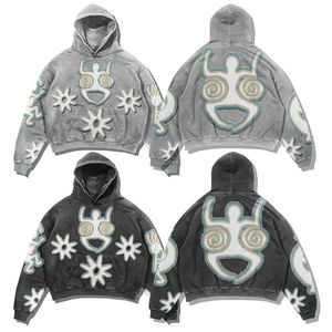 Personnalisé de haute qualité recadrée poids lourd vintage en détresse broderie patch unisexe coupe et coudre acide pierre lavé sweats à capuche pour hommes - Product Image 1