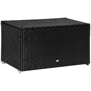 Outsunny Rattan and Steel Garden <b>Storage</b> <b>Chest</b> with Lid, 95x60x53cm, Black - Product Image 1