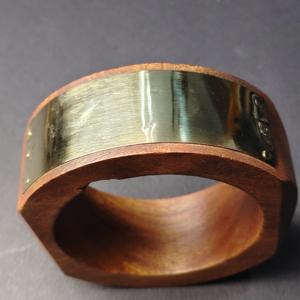Luxury Round <b>Wooden</b> <b>Bangle</b> with Wide Brass Metal Band Inlay Artisan Handcrafted Geometric Wood Bracelet for Men and Women - Product Image 5