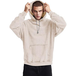 Sweat à capuche vintage unisexe lavé à l'acide 100% coton, col à capuche de détresse lourd, motif solide, poche, pull-over d'hiver pour hommes - Product Image 3