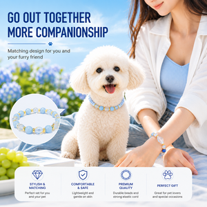 Set Collare per Animali Domestici Personalizzato e Braccialetto Coordinato per Genitori, Collare per <span class=keywords><strong>Cani</strong></span> Intrecciato Regolabile con Perline alla Moda, Braccialetto per Proprietari di Animali - Product Image 2