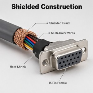 Câble connecteur D-Sub femelle DB15 15 broches HD15 blindé RVVP pour équipement de contrôle et de test industriel - Product Image 3