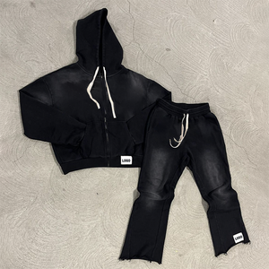 Survêtement grande taille pour hommes de haute qualité en gros ensembles de jogger Logo personnalisé en détresse Patch sweats à capuche respirant pantalons de survêtement à la mode - Product Image 4