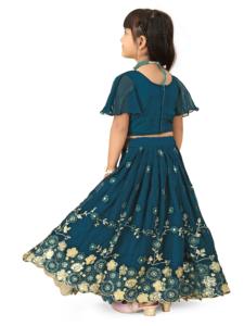 Shoryam - Lehenga Choli de Georgette para Niñas, Mangas de Mariposa |   Vestido Largo de Fiesta Étnico Tradicional con Lentejuelas y Bordado Floral - Product Image 3