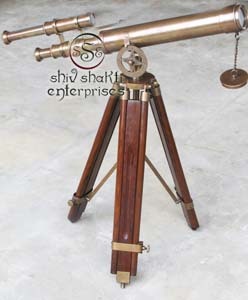 Trípode de diseñador de doble barril antiguo marrón marítimo de pie hecho a mano náutico Camping senderismo telescopio de latón regalo - Product Image 3