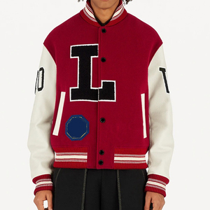 Vestes universitaires à manches en cuir rouge boutonné sur mesure pour hommes blouson bombardier grande taille vestes de baseball - Product Image 1