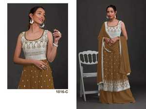 Ropa étnica india y pakistaní Heavy Faux Georgette Salwar Kameez con trabajo de bordado de secuencia Exportador indio - Product Image 4