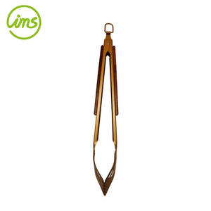 Customized Logo <b>BBQ</b> Locking Tongs with Wooden Handle Metal Tools - Product Image 2