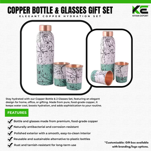 Elegante botella de cobre con 2 vasos Durable Home Office Gifting Drinkware Hidratación Uso diario Agua hirviendo Segura para fiestas - Product Image 2
