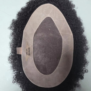 Peluca de tupé de pelo bangladesí estilo Yaki mono rizado para prótesis indias y Afro - Product Image 1