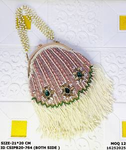 Bolso Potli de Novia con Cuentas, Diseño Sólido, Capacidad de 1-1.9L, Cierre Dori, Correa de Anillo, Multifuncional, Moderno, para Fiestas Nocturnas, de Algodón - Product Image 2