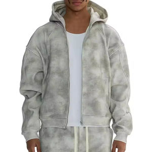 Sudaderas con capucha de alta calidad para tallas grandes, estilo urbano, con cremallera, color liso, con logo personalizado, para hombre, de algodón mezclado. - Product Image 3