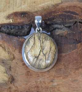 Pendentif en jaspe pictural fait à la main, argent sterling 925, pierre précieuse ronde, bijoux en pierre naturelle, cadeau pour femmes - Product Image 1