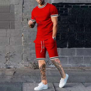 เซ็ตเสื้อยืดสำหรับผู้ชายชุดใส่ในฤดูร้อนกางเกงขาสั้นผ้าฝ้าย100% - Product Image 3