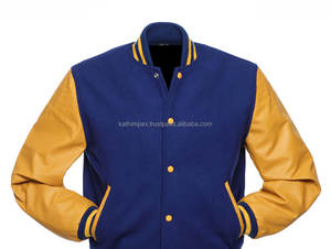 Veste d'université bleu royal or personnalisée corps en laine manches en cuir fermeture à bouton pression vêtements d'extérieur pour le printemps stock prêt - Product Image 4