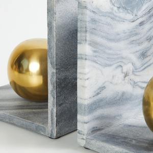 Luxury Modern <b>Gold</b> Abstract Metal Bookends with <b>White</b> Marble Handmade Attractive <b>Desk</b> Organizer Table Decorative Bookends - Product Image 4