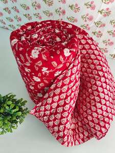 Red <b>Floral</b> Block Print Cotton Razai Reversible Queen Size Blanket - Product Image 4
