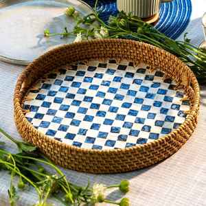 Plateau de service en mosaïque en marbre avec incrustation de nacre Décoration de table à manger Boho moderne Cadeau de maison rustique - Product Image 2