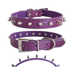 Collare per cani di grandi dimensioni collare Pit-bull con chiodate collari per cani di taglia media grande in vera pelle Pet Pet collare viola