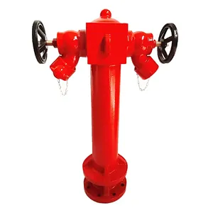 Peralatan kebakaran 2 cara hidran api, untuk pemadam kebakaran cor besi 2 arah pilar ganda Outlet hidran api