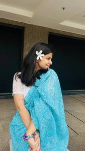 PURO Y LIGERO ORGANZA SAREE BORDADO HILO Y SECUENCIA TRABAJO CON PARCHE TRASERO HERMOSA COMBINACIÓN DE COLORES CON BLUSA DE HILO - Product Image 4