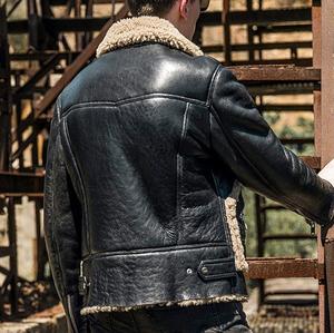 Blouson en cuir véritable pour homme, style motard, avec doublure chaude en fourrure Sherpa, modèle B3, pour l'hiver, vêtement décontracté et tendance, vente en gros - Product Image 5