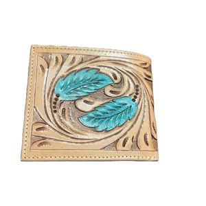 อุปกรณ์เสริมที่ดีที่สุดของผู้ชายกระเป๋าสตางค์แบบตะวันตกที่ทำด้วยมือด้วยการออกแบบเครื่องมือลายใบไม้สีฟ้าตามสั่ง - Product Image 2