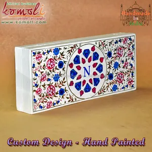 Cajas de recuerdo de madera pintadas a medida, cajas de joyería de madera para la exportación, rectangulares hechos a mano, indio - Product Image 4