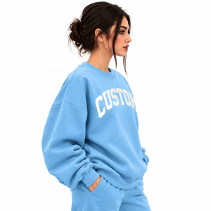 Unisex Oversized Cotton Fleece Sweatshirt Crewneck Custom Logo Embroidery Winter Blank Plain Sweatshirt - Product Image 3