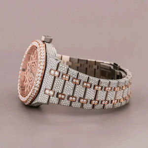 Montre automatique de luxe pour homme avec cadran arabe, sertie de diamants Moissanite blancs, verre VVS1 Ice Glass fait main et boîtier orné de perles noires - Product Image 4