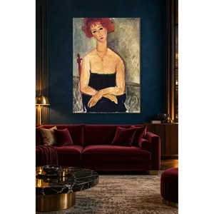 Fida Modigliani Femme aux cheveux roux avec collier, impression sur toile - Product Image 3