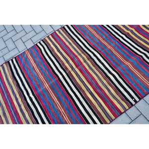 Turkish Vintage Kilim Rug 3.9x7.4 ft, <b>Red</b> Area Bordered <b>Wool</b> Rug - Product Image 5